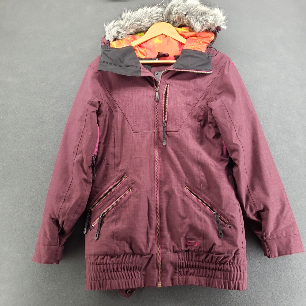Oakley Ski Snowboard Jacket Burgundy Thinsulate Anorak Faux Fur Hood Womens S
